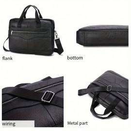 Men's Genuine Leather Business Briefcase - Large Capacity Laptop Messenger Bag with Multiple Compartments, Brown Top Grain Cowhide for Work & Travel, Laptop Bag